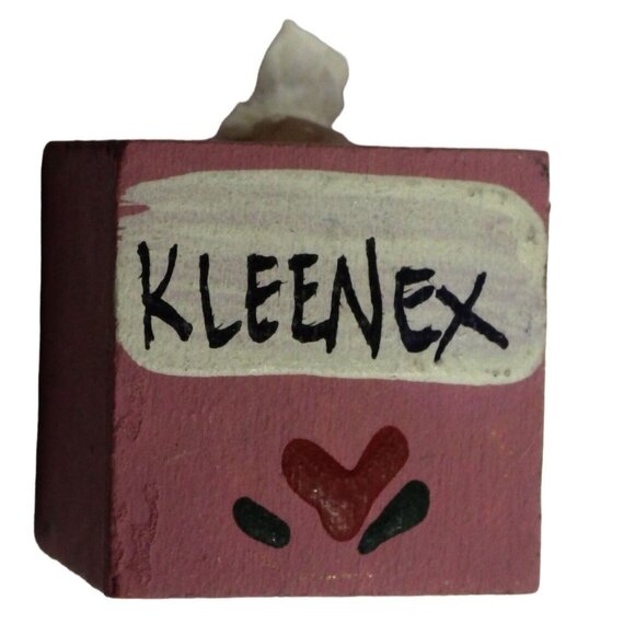 Miniature Tissue Box Pink Dollhouse Wood Handmade - Picture 1 of 4